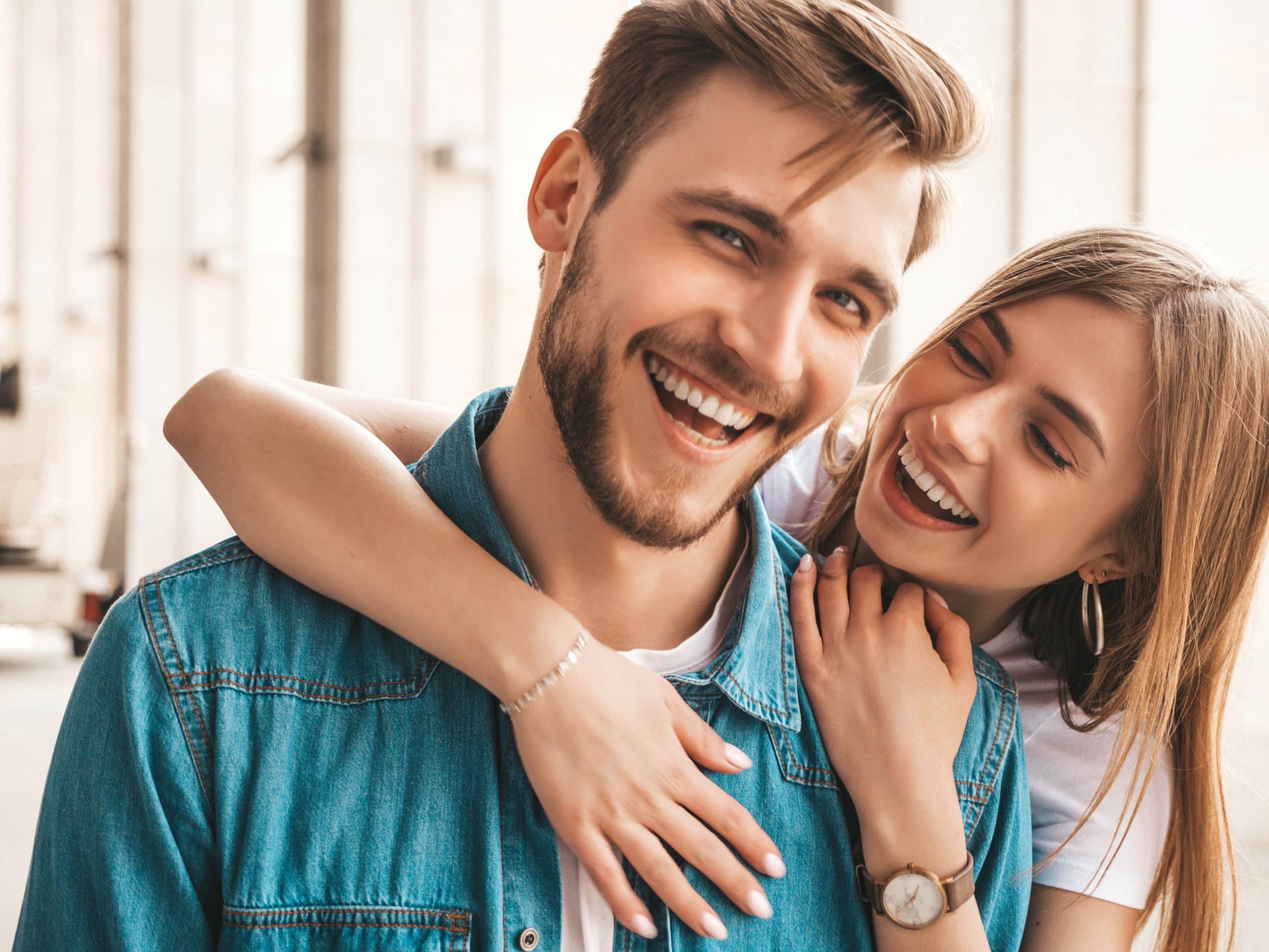 Portrait,Of,Smiling,Beautiful,Girl,And,Her,Handsome,Boyfriend.,Woman